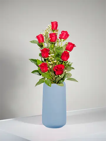 Nove rose rosse gambo medio lungo
